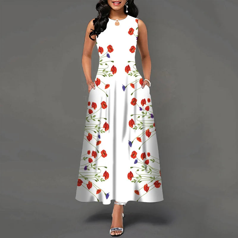 Women’s Loose Floral Vintage Maxi Dress – Ruffled Hole Summer Camis Big Size Elegant Party Dress