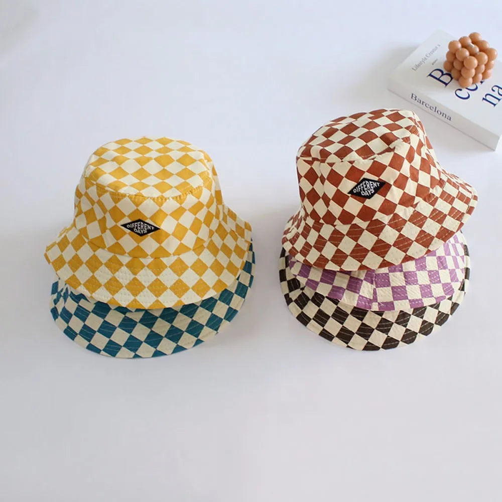 Kids Checkerboard Bucket Hat – Cute Plaid Fisherman Sun Cap for Boys & Girls | Soft Breathable Panama Style Baby Sun Protection Hat