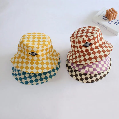 Kids Checkerboard Bucket Hat – Cute Plaid Fisherman Sun Cap for Boys & Girls | Soft Breathable Panama Style Baby Sun Protection Hat