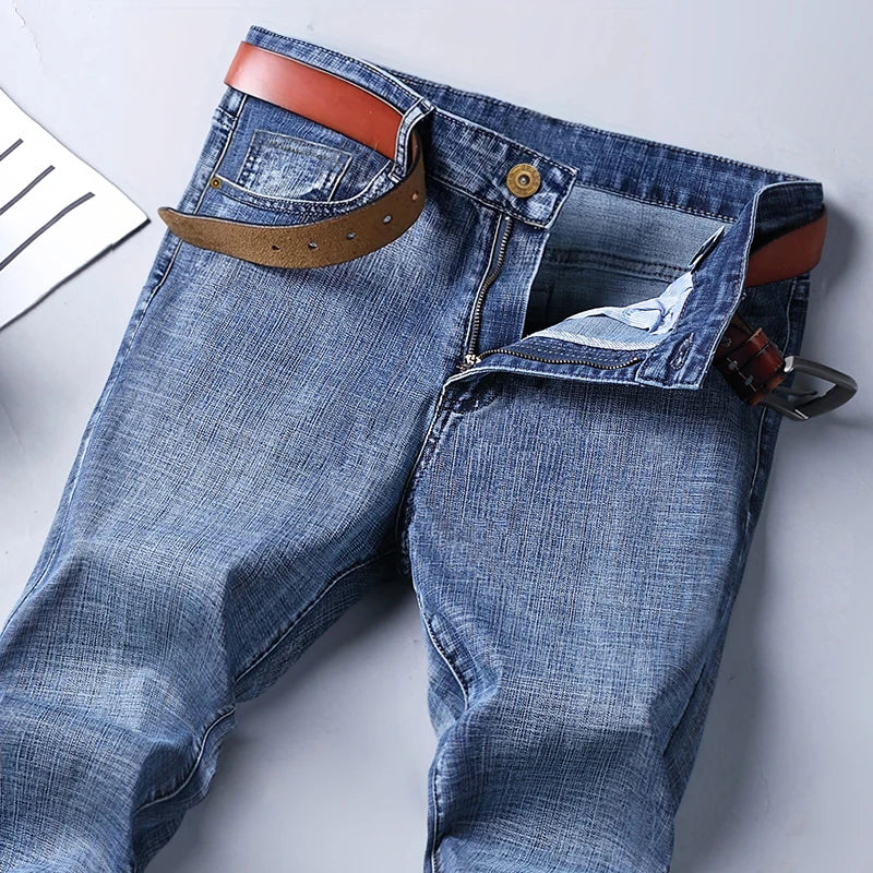 Men's Stretch Straight Leg Business Jeans – Classic Casual Denim Pants