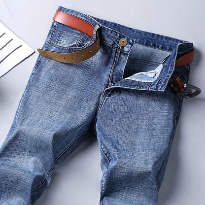 Men's Stretch Straight Leg Business Jeans – Classic Casual Denim Pants