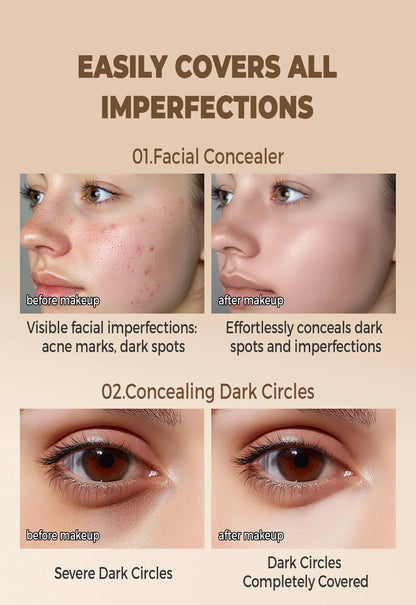 Waterproof Full-Coverage Concealer — Natural Finish Foundation for Tattoos, Scars, All Skin Tones & Types