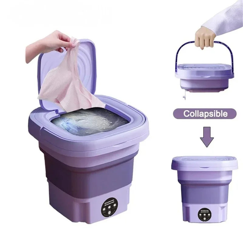 8L Portable Foldable Washing Machine – Mini Washer with Spin Dryer for Socks, Underwear & Panties