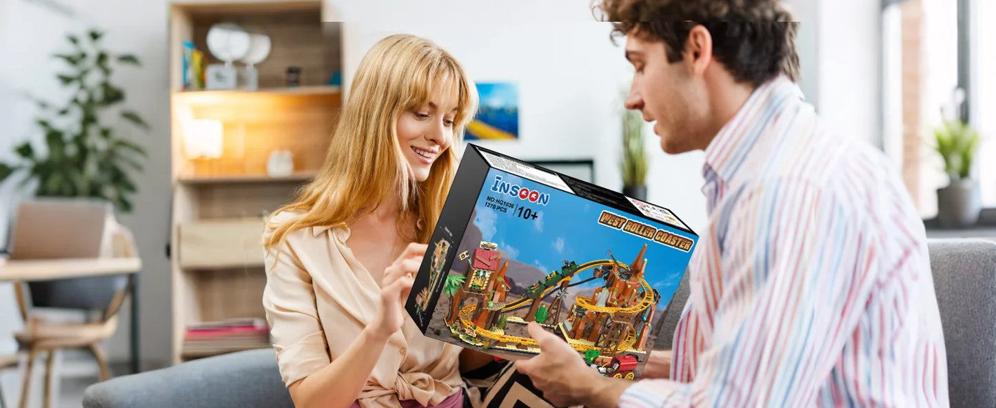 Western Roller Coaster Building Set – Mini Mine Train Model Toy with Lifting Chain for Teens & Adults