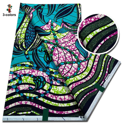 African Golden Wax Fabric - Glitter Gold Print Batik Ankara Pagne Material for Women
