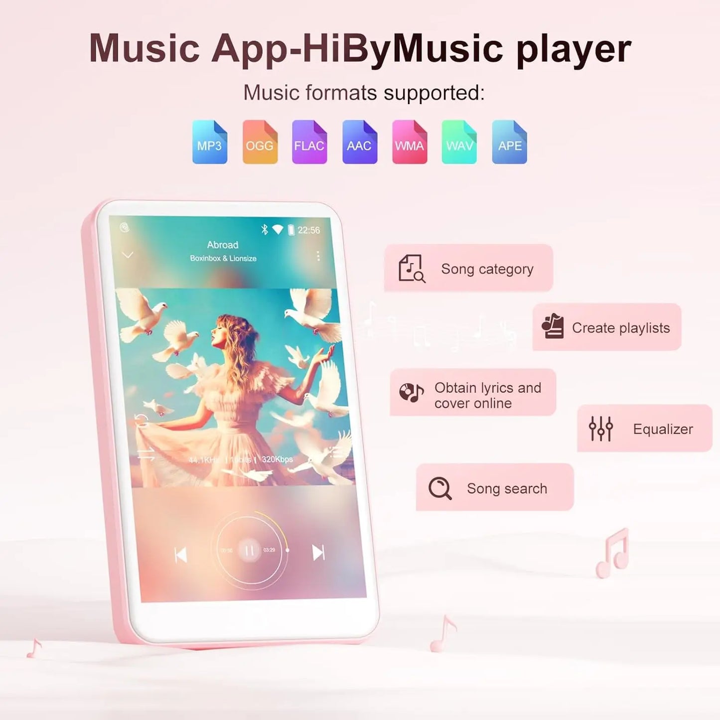 80GB MP3 Player Android 9.0 - Bluetooth, WiFi, 4.0-Inch Touchscreen, Speakers, FM Radio, eBooks, Up to 512GB Capacity