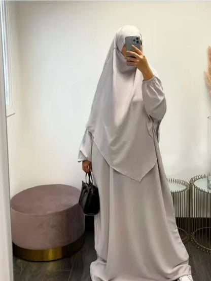 Women’s Eid 2023 2-Piece Khimar & Abaya Set – Long Islamic Prayer Dress Full Cover Hijab Ramadan Kaftan Djellaba