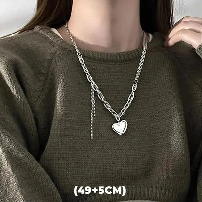 Hip Hop Zircon Star Double Layer Necklace - Titanium Steel Pendant Chain for Men & Women, Unisex Trendy Jewelry