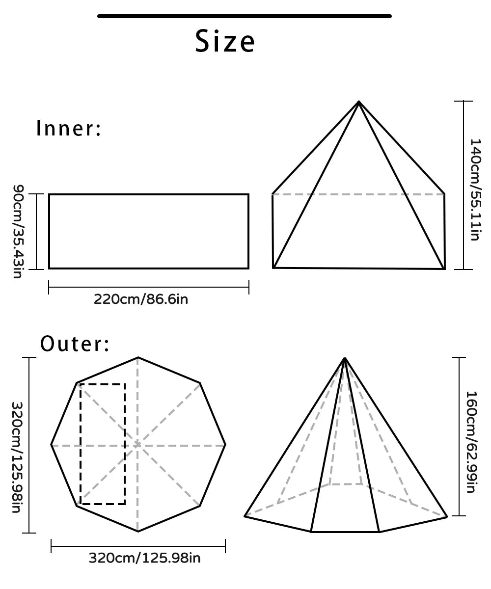 Camping Hot Tent with Chimney Window – Ultralight Tipi Teepee Pyramid Tent, Double Layer Bushcraft Shelter for 1 Person