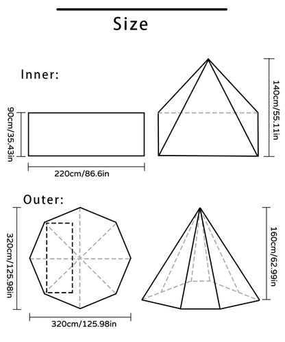 Camping Hot Tent with Chimney Window – Ultralight Tipi Teepee Pyramid Tent, Double Layer Bushcraft Shelter for 1 Person