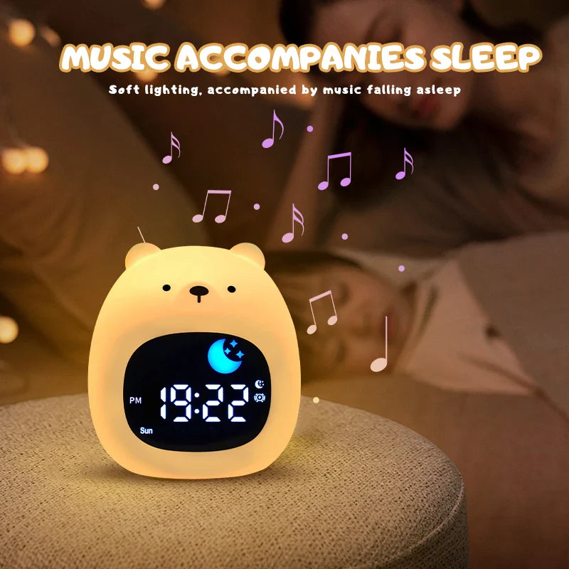 Cat Night Light Alarm Clock – LED Musical Sleep Training Clock for Kids & Babies