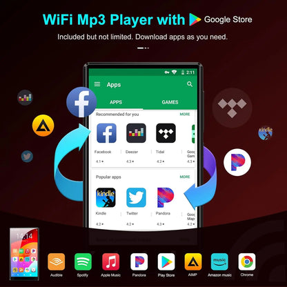 Oilsky M501 MP3 Player - 80GB, Bluetooth & WiFi, Android 9.0, 1080P MP4, Expandable up to 512GB