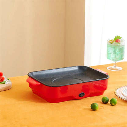 Multifunctional Electric BBQ Grill – 26cm Square Mini Electric Baking Tray and Wok for Pancakes, Steak, and Kitchen Frying
