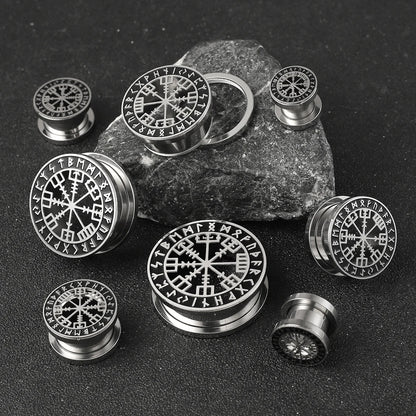 Casvort 2PCS Stainless Steel Ear Gauges – Viking Rune Plugs, Tunnels, Expanders for Piercing Jewelry