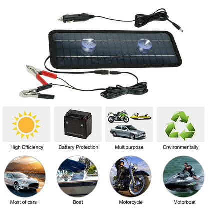 12V Solar Trickle Charger — Portable Waterproof Solar Battery Maintainer for Car