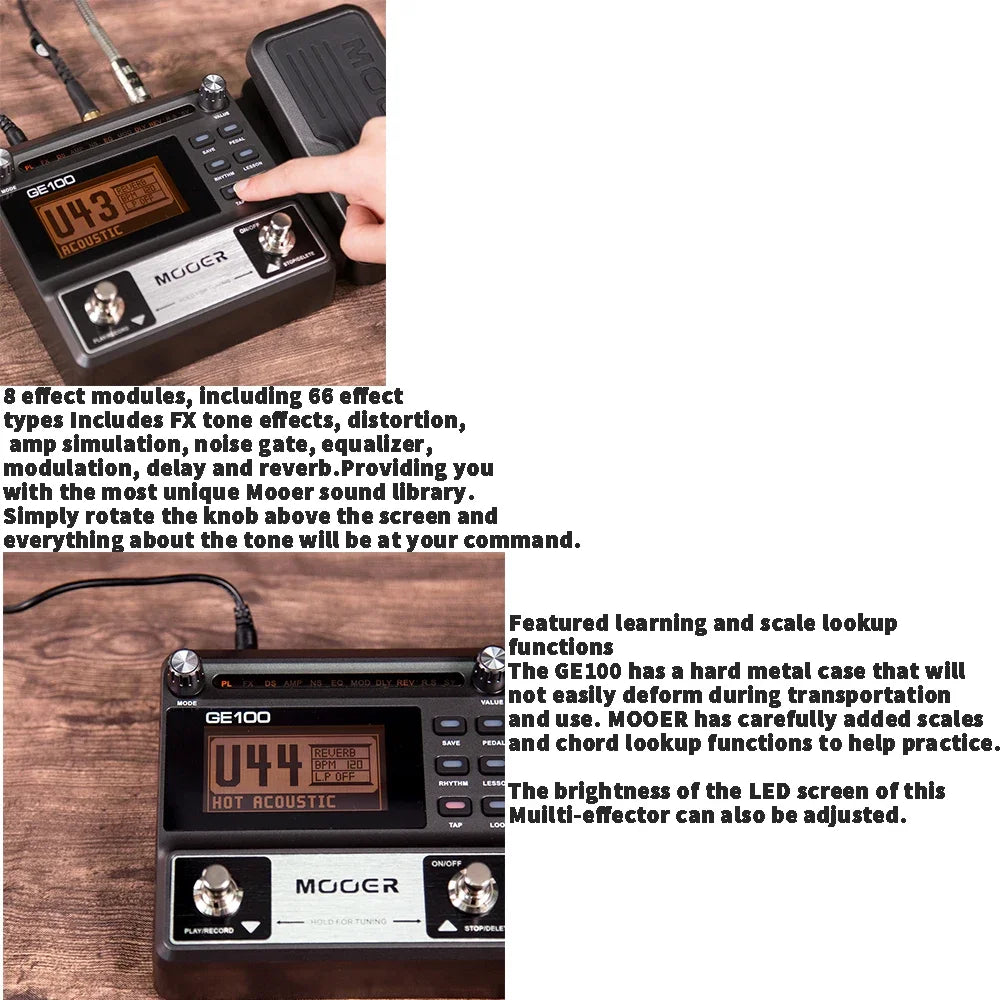 MOOER PE100 Portable Guitar Multi-Effects Processor – 39 Effects, 40 Drum Patterns & 10 Tempo Options