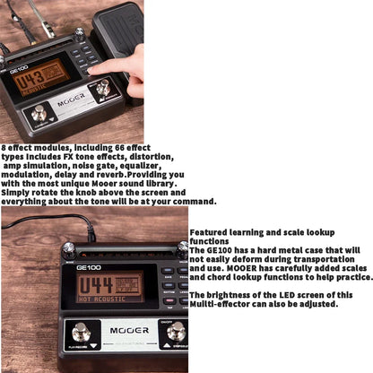 MOOER PE100 Portable Guitar Multi-Effects Processor – 39 Effects, 40 Drum Patterns & 10 Tempo Options