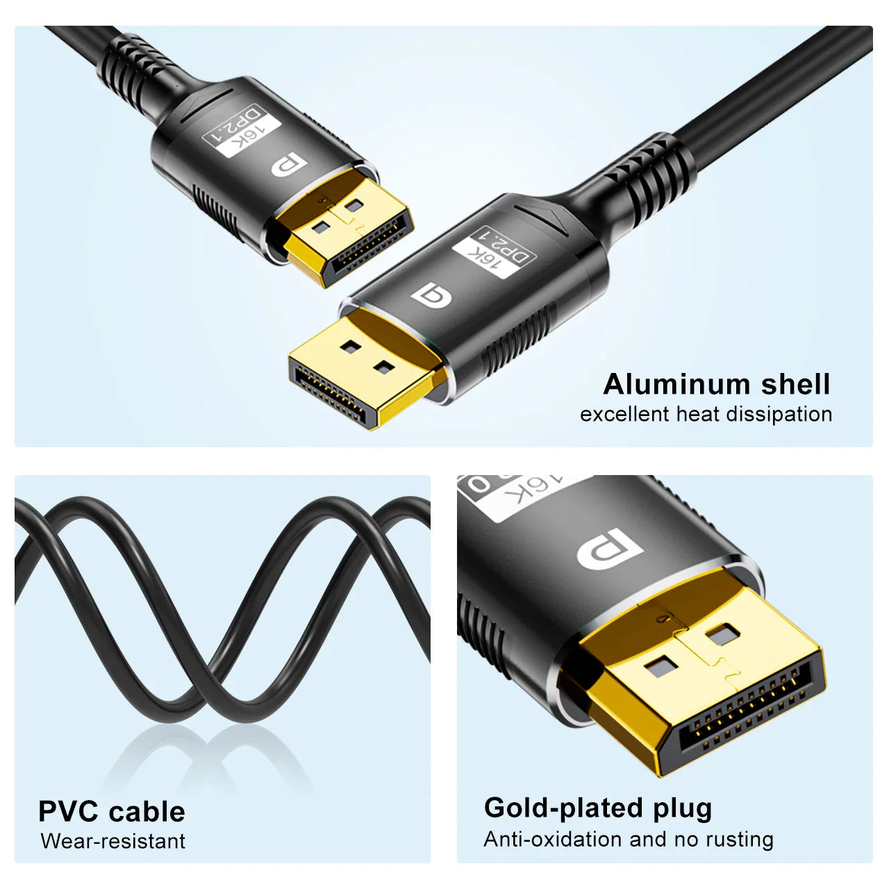 16K DP 2.1 DisplayPort Cable – 8K@120Hz, 4K@240Hz, 80Gbps HDR Video Audio Cable for Laptop, TV, Xbox, Projector, Gaming Monitor