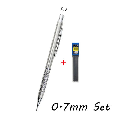 3-Pack Metal Mechanical Pencil Set 0.5mm 0.7mm 0.9mm with Eraser & HB Lead – Precision Drawing & Writing Stationery