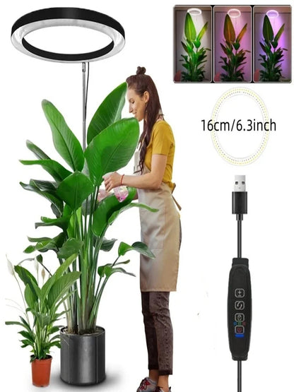 165cm Height Adjustable LED Ring Grow Light – Full Spectrum USB Plant Lamp for Indoor Plants, Large Growing Light