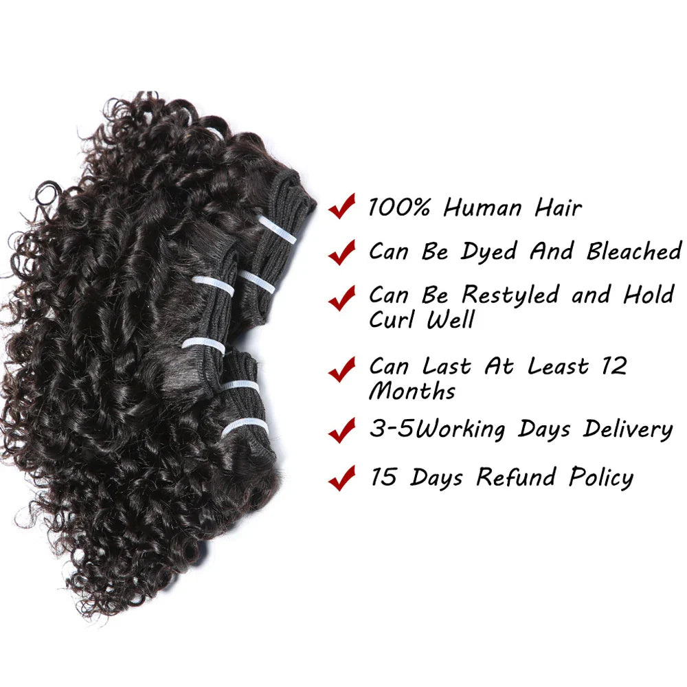 Code Calla Bouncy Curly Hair Bundles – Double Draw 6-inch Short Cut Remy Human Hair Extensions in Natural Black & Brown
