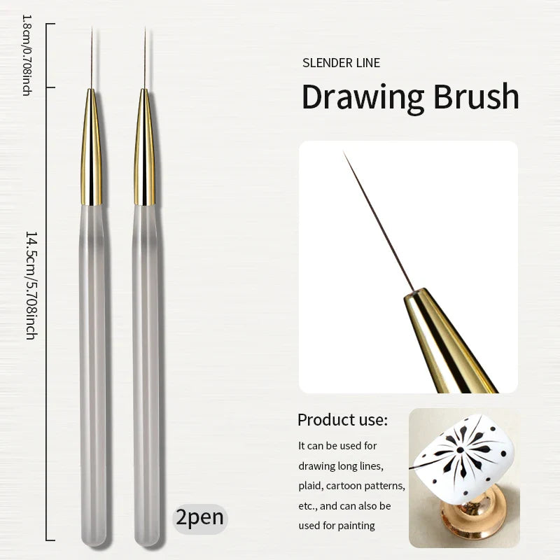 RSNAIL Nail Art Liner Brushes — 18mm Slender Long Line Painting Pen for French Stripe Nail Art, UV Gel DIY Manicure Tool