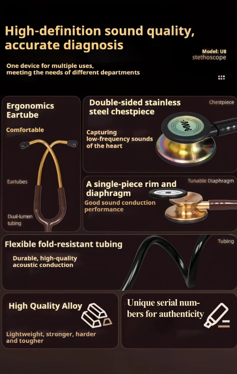Professional Double-Sided Stethoscope — Medical Cardiology Stethoscope for Doctors and Nurses, Portable Medical Equipment