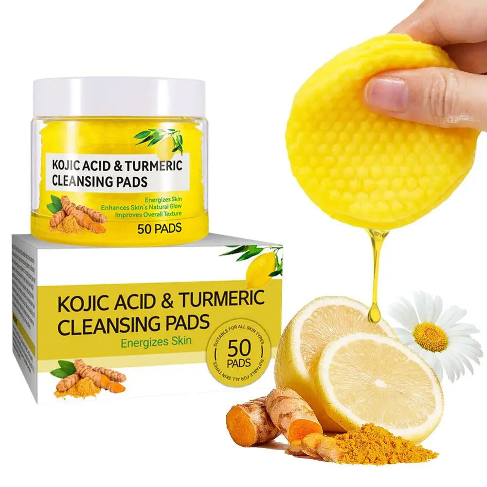 40/50pcs Turmeric & Kojic Acid Exfoliating Cleansing Pads – Facial Sponges for Daily Skin Care & Deep Cleansing