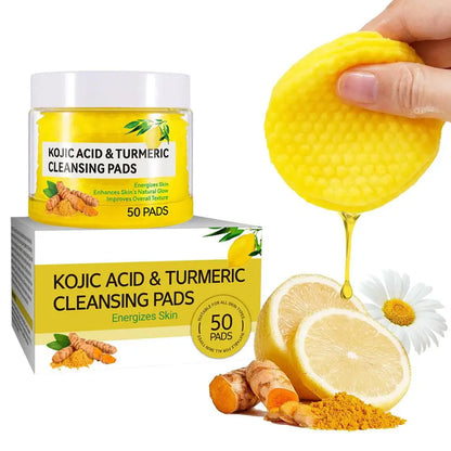 40/50pcs Turmeric & Kojic Acid Exfoliating Cleansing Pads – Facial Sponges for Daily Skin Care & Deep Cleansing