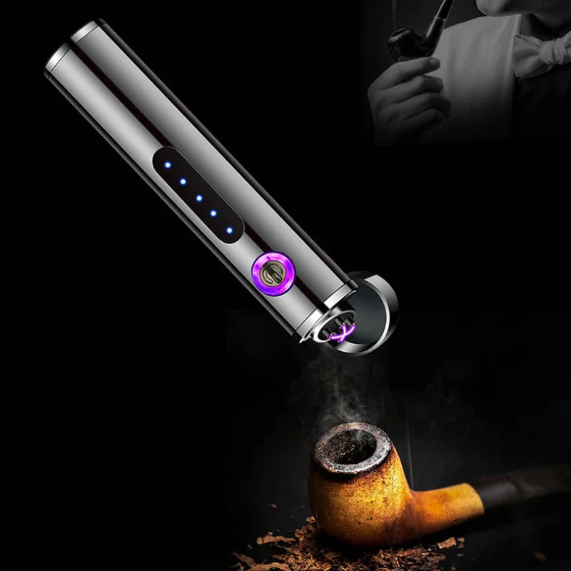 USB Rechargeable Cylindrical Dual Arc Plasma Lighter – Portable Metal Cigarette Lighter
