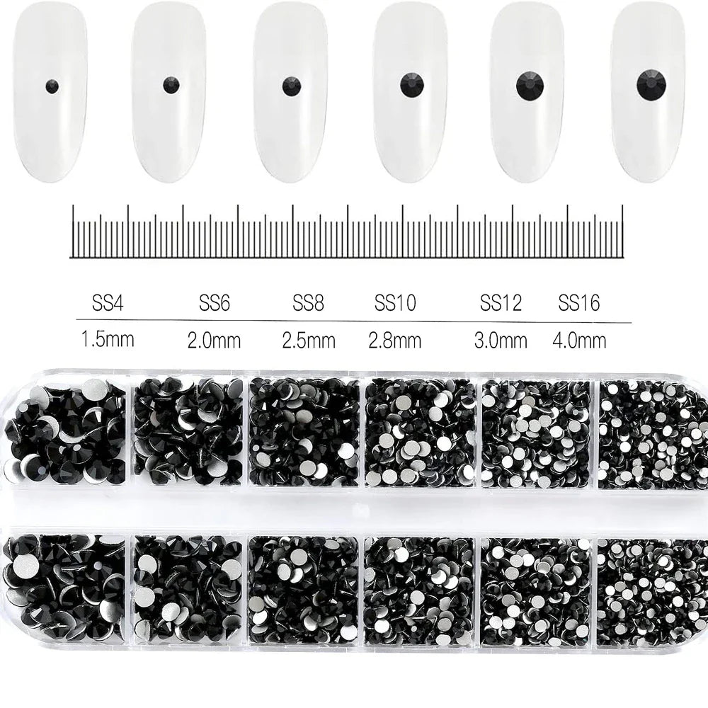 12-Grid 3D Glass AB Crystal Nail Art Rhinestones Kit – Flatback Round Beads with Tools for Nail Jewelry & Diamond Decoration