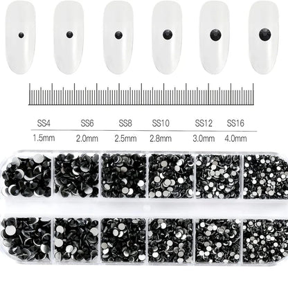 12-Grid 3D Glass AB Crystal Nail Art Rhinestones Kit – Flatback Round Beads with Tools for Nail Jewelry & Diamond Decoration