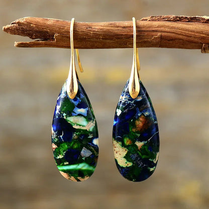 Bohemian Natural Stone Geometric Earrings - Luxury Emperor Stone Pendant Jewelry for Women