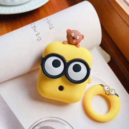 3D Cartoon Bear Silicone Case for AirPods 4 & AirPods Pro 2 — Cute Big Eyes Earphone Cover 2024