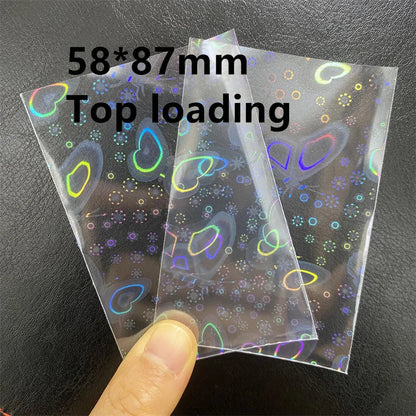 50pcs Heart-Shaped Foil Card Sleeves — 11 Styles, Top-Loading Protector for Pokémon, YGO, Board Games, Photos & K-Pop Cards
