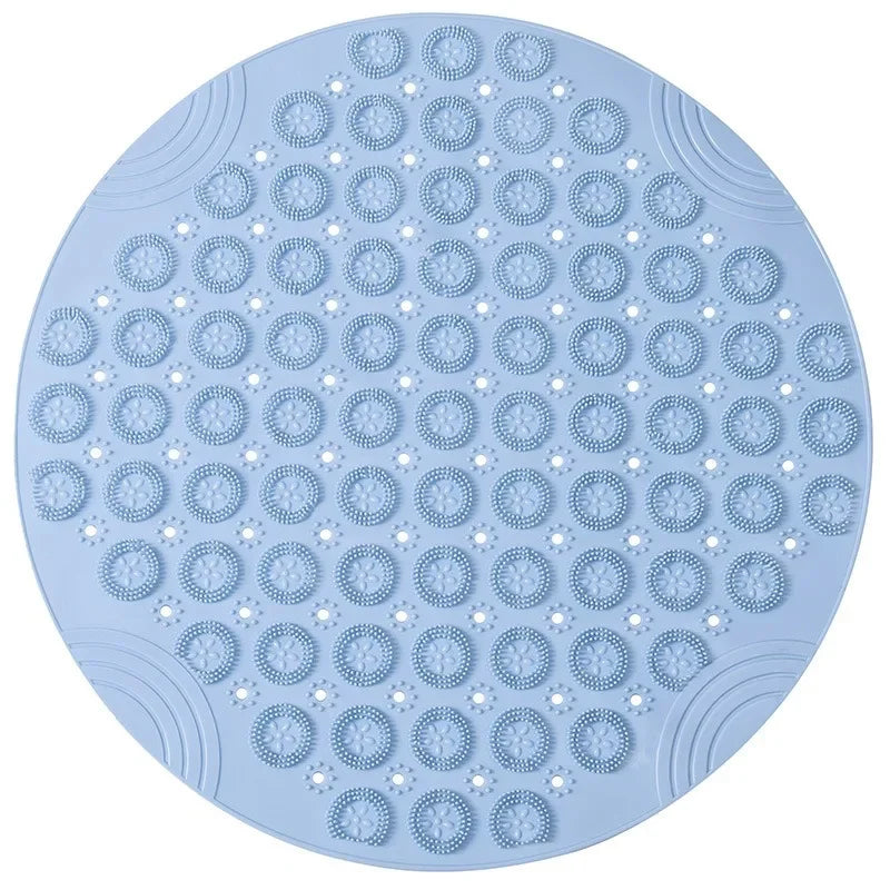 Anti-Slip Round PVC Bath Mat: Soft Shower Mat with Drain Hole and Foot Massage Pad for Bathtub