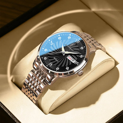 POEDAGAR Luxury Men's Watch — Waterproof Luminous Quartz Wristwatch with Date & Week, Stainless Steel Sports Fashion