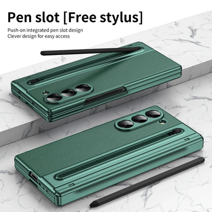 Slim Leather Case with Touch Pen for Samsung Galaxy Z Fold 6/5/W25/4/3 – Plated Hinge & Full Screen Protector Cover