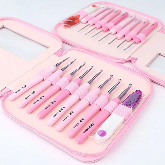 Ergonomic Crochet Hook Kit: 9pcs Soft Handle Aluminum Hooks Set | 8 Sizes for DIY Crafts, Knitting, Crocheting - Complete Crochet Supplies