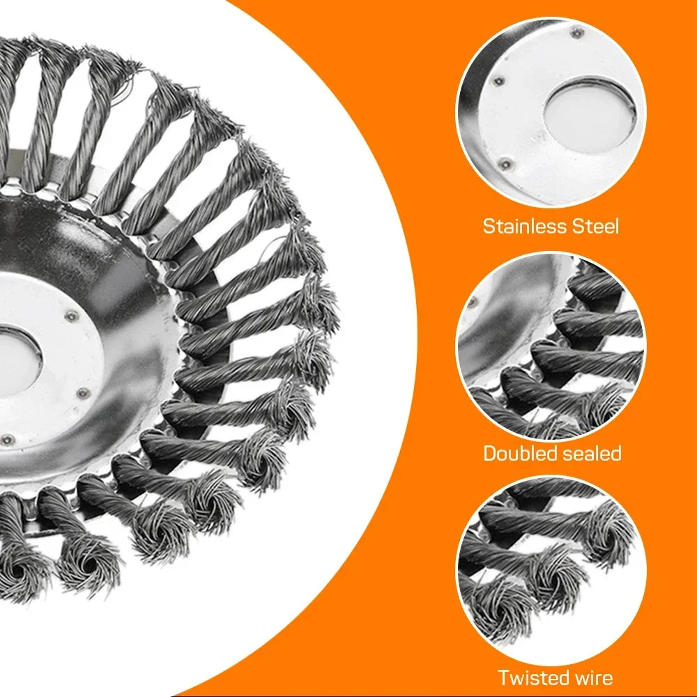 10-Inch Twist Knot Steel Wire Wheel Brush – Weed Cutter Head for Grass Trimmer, Lawn Mower Derusting & Weeding Disc