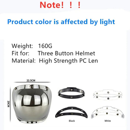 Open Face 3/4 Motorcycle Helmet Visor — Flip-Up Bubble PC Lens Windshield Shield for Casco Moto