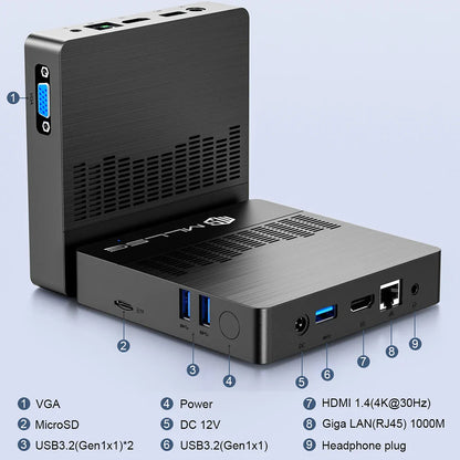 MLLSE Mini PC M2 Air – Intel Gemini Lake N4000, 6GB RAM, 128GB ROM, Dual-Band WiFi, Bluetooth, Windows 11