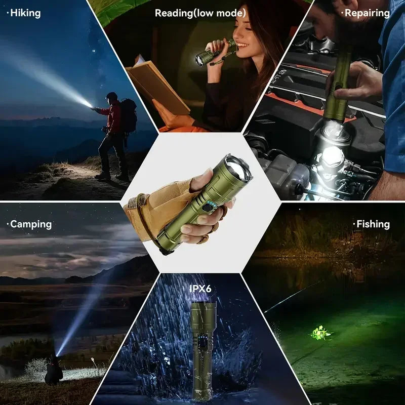 Rechargeable 3-in-1 Flashlight - Super Bright 5-Mode Waterproof Light with Power Bank & Lighter