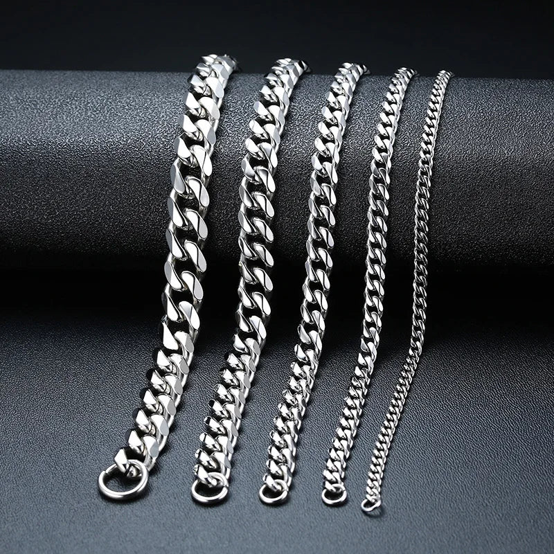 Vnox Men’s Simple Stainless Steel Curb Cuban Link Chain Bracelet – 3-11mm Width, Unisex Wrist Jewelry – Ideal Gift for Women and Men