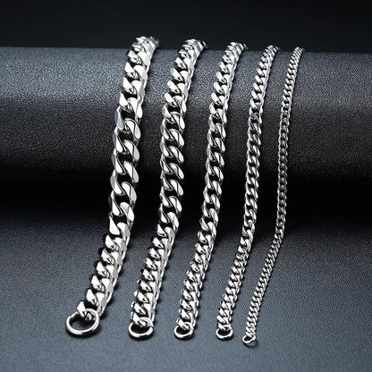 Vnox Men’s Simple Stainless Steel Curb Cuban Link Chain Bracelet – 3-11mm Width, Unisex Wrist Jewelry – Ideal Gift for Women and Men