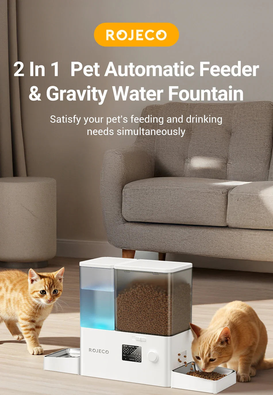 ROJECO 2-in-1 Automatic Pet Feeder & Water Fountain – 8.5L Dog Food Dispenser