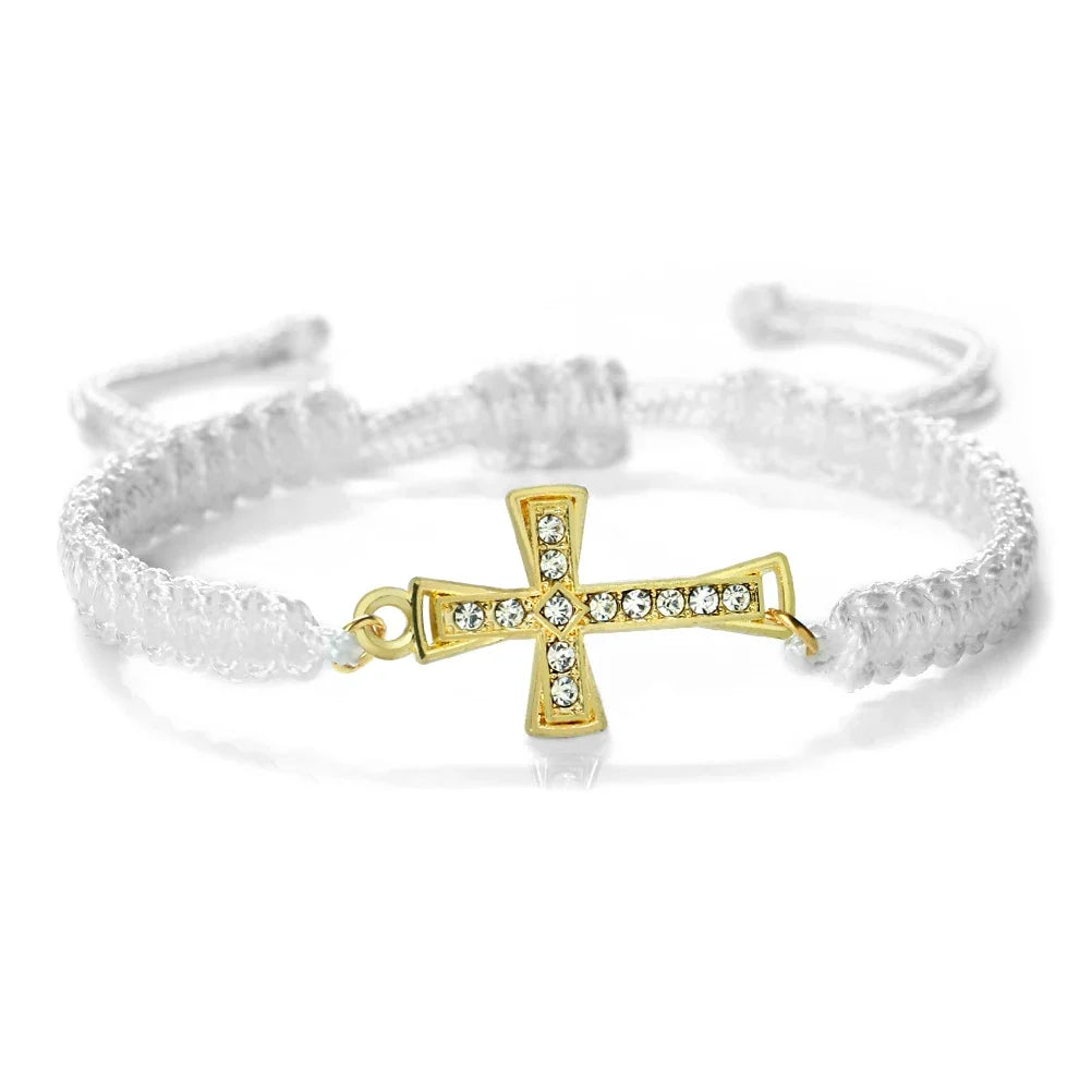 Red Crystal Cross Bracelet - Jesus Prayer Meditation Braided Healing Jewelry Gift for Couples