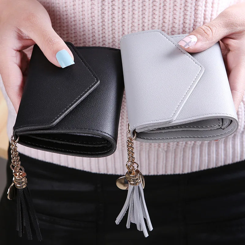 Fashion Short Women’s PU Leather Wallet – Luxury Tassel Hasp Small Coin Purse & Card Holder Pouch