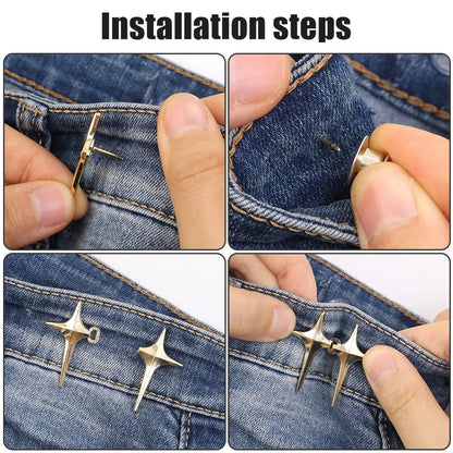 Adjustable Jean Button Pins – Detachable Metal Waist Tightener with Cross Star Design for Clothing Alterations