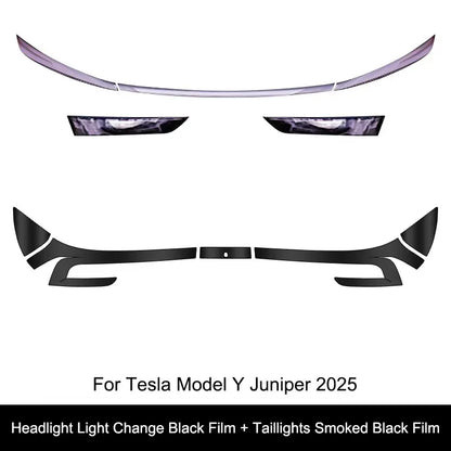Tesla Model Y 2025 TPU Blackened Headlight & Taillight Protective Film – Juniper Color Changing Film